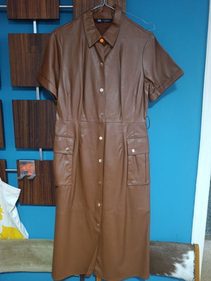 Zara brown leather dress like new with gold buttons