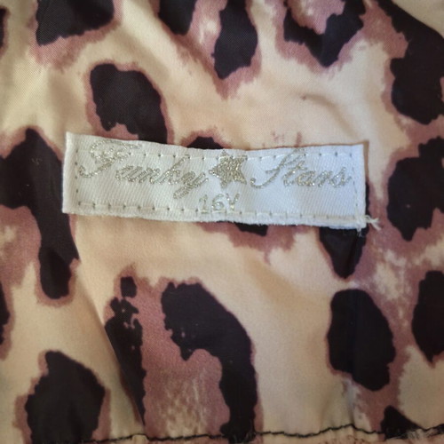 Leopard Print Funky Stars Puffer Jacket with Pink Fur Hood Size 16Y Like New