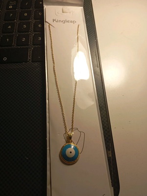 Колие King с кръгъл син медальон ново