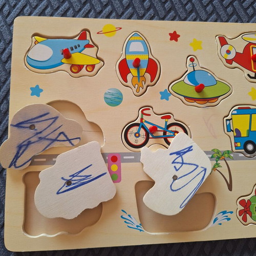 Wooden puzzles set of 4 used with fishing magnets