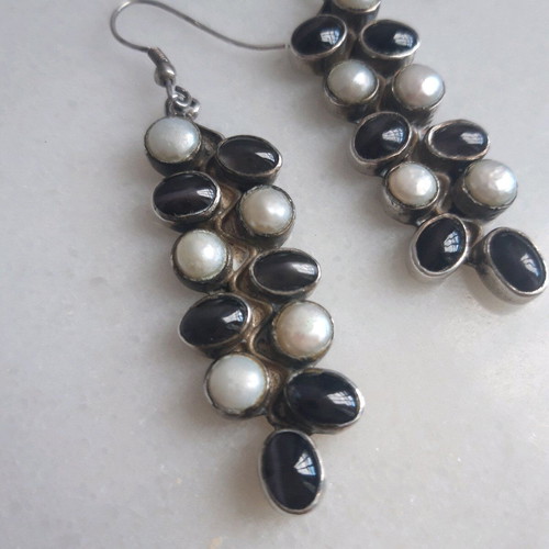 Silver earrings like new, long with semi-precious stones
