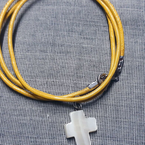 Cross pendant with natural pearl and 925 silver, leather strap