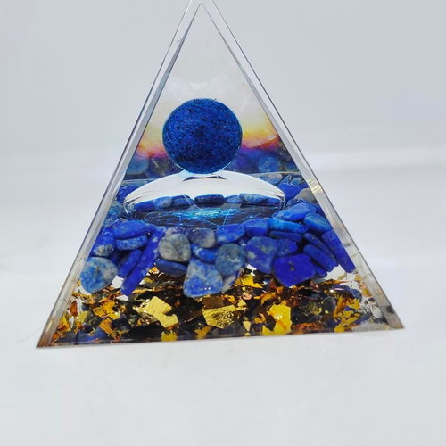 Orgonite Pyramid Lapis Lazuli with Geometric Motif like new