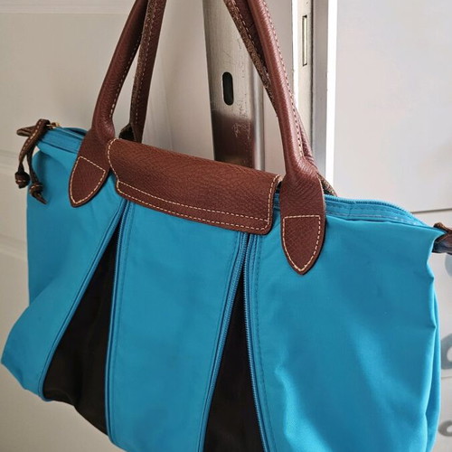 Longchamp handbag used, brown and turquoise