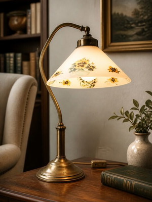 Table lamp used, hand-painted with artist signature, enamel