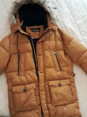 Zara Man winter parka like new, camel/cognac with hood