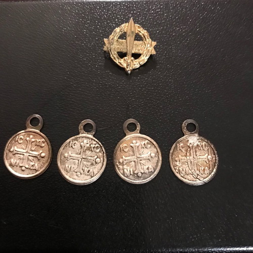 War Disabled Veteran Pin 1940-1945 used with 4 metal religious charms