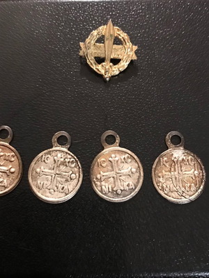 War Disabled Veteran Pin 1940-1945 used with 4 metal religious charms