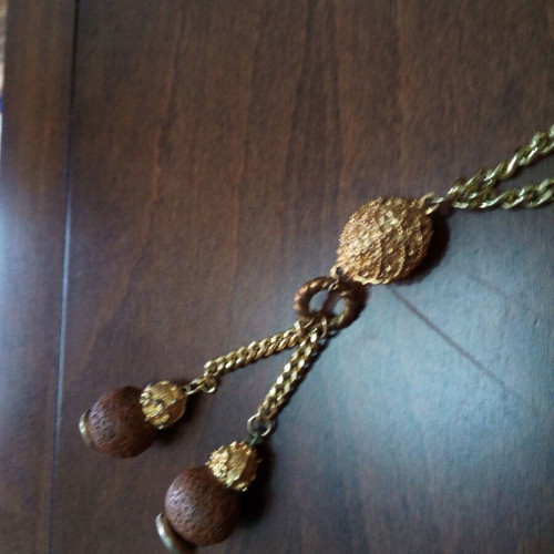 Lava stone pendant used, gold and brown talisman necklace