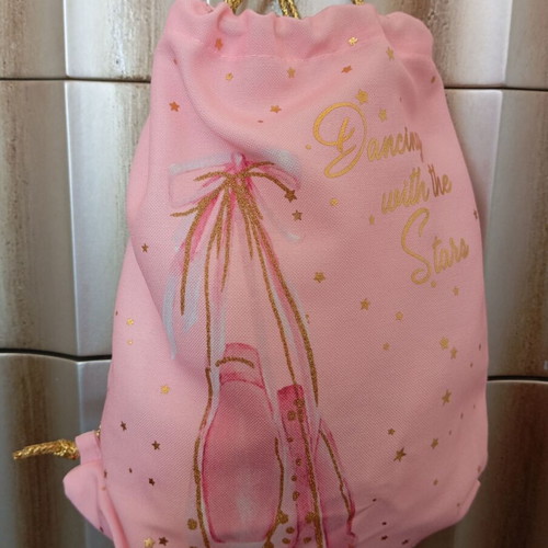 Children's pink drawstring bag with gold details new