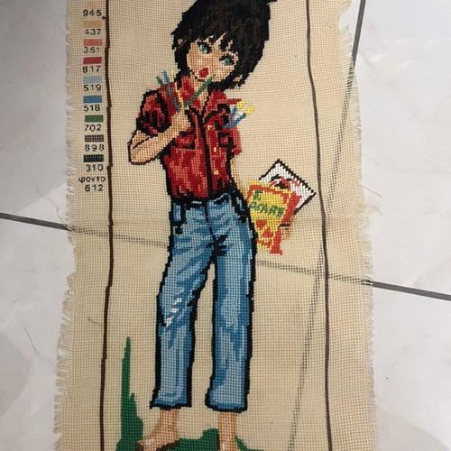 Handmade framed textile painting used