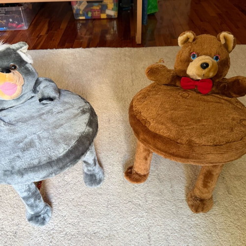Plush children's stools used, set of 4 animal designs with removable fabric