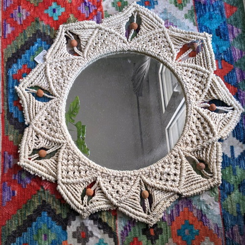 Macrame boho decorative mirror new, round