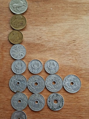 Greek coins used, set of 18 from 1964 to 1973