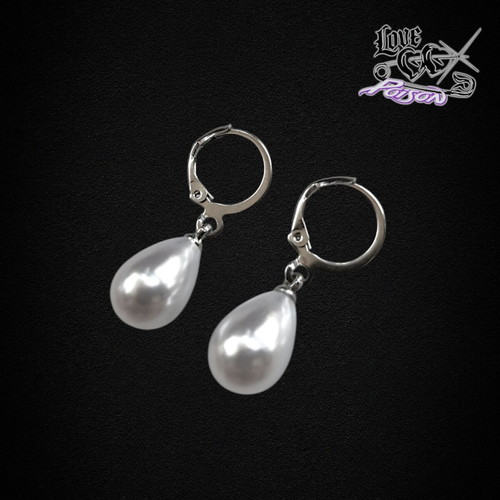 Love X Poison Handmade Stainless Steel Silver Hoop Earrings with Acrylic Pearl Charms new