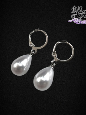 Love X Poison Handmade Stainless Steel Silver Hoop Earrings with Acrylic Pearl Charms new