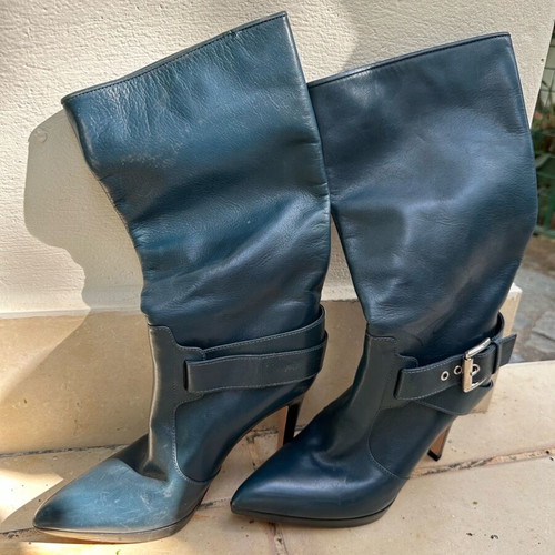Gianvito Rossi leather boots blue like new, size 36.5