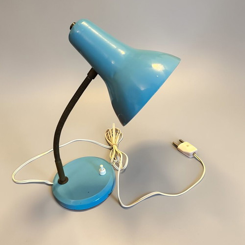 Vintage desk lamp 1960s used, turquoise with adjustable neck