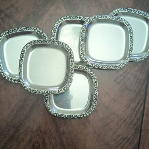 Set of 6 Vintage Silver Plated Coasters with Baroque Design 1970s