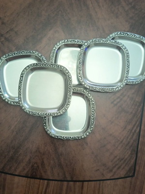 Set of 6 Vintage Silver Plated Coasters with Baroque Design 1970s