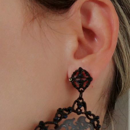 Earrings new made of metal, plastic and small black crystals