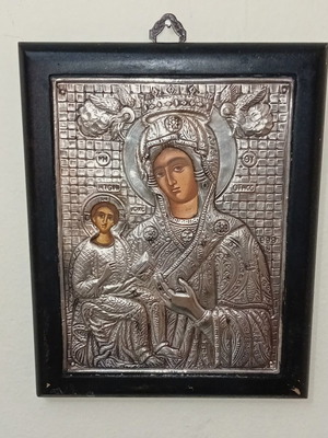 Byzantine icon with 999 silver plating, handmade in Greece, like new