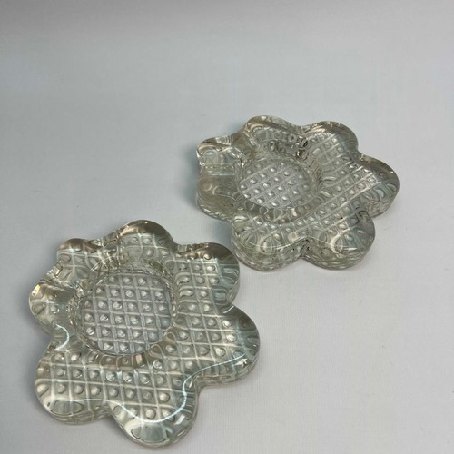 Set of 2 glass ashtrays used, flower-shaped 15x15 vintage