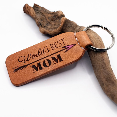 Leather keychain World's Best Mom made to order, personalized