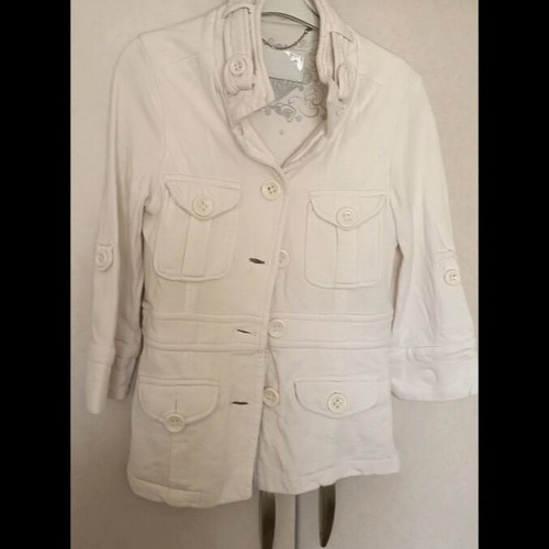 Bershka sweatshirt jacket with buttons 3/4 sleeve like new white size L