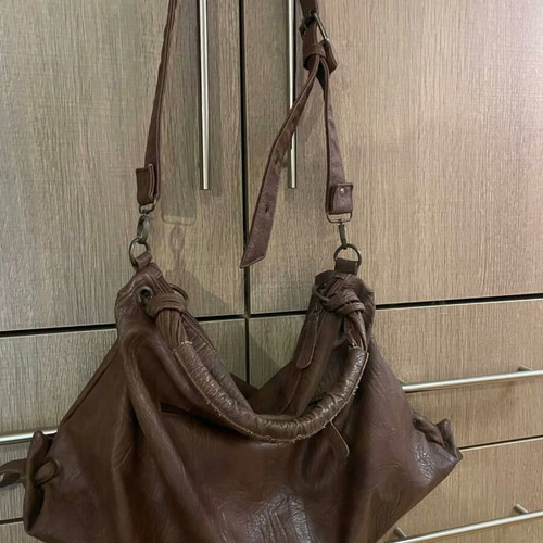 Brown large shoulder bag used, imitation leather