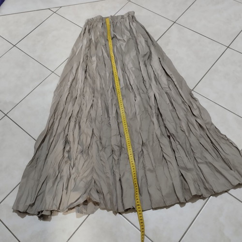 Maxi beige boho crinkled pleated skirt high waist A-line
