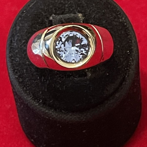 Silver gold ring 925 585 with semi-precious stone, used, size 55