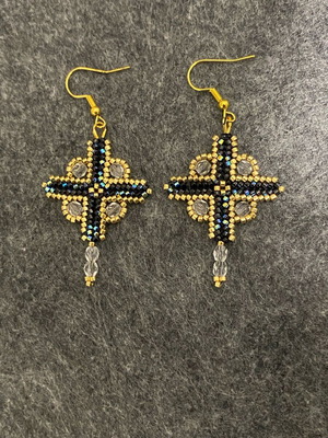 Handmade beaded earrings cross and star shaped, new, multicolor and gold