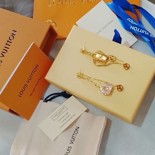 Louis Vuitton stainless steel earrings, rare sold out design, gold tone