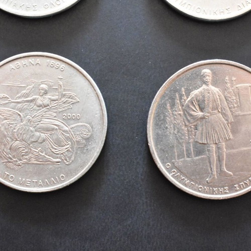 Complete set of 6 used 500 Drachma coins 2000 Athens Olympics