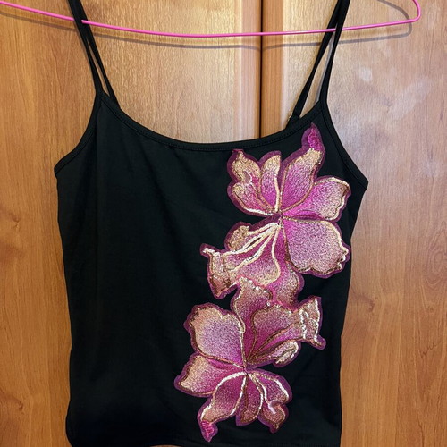 Black Top Y2K Style Small With Floral Embroidery
