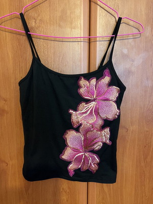 Black Top Y2K Style Small With Floral Embroidery