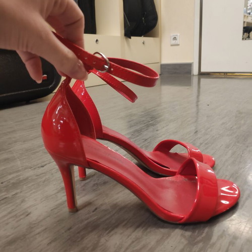 Patent leather high-heeled sandals red like new, size 37