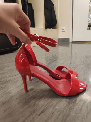 Patent leather high-heeled sandals red like new, size 37