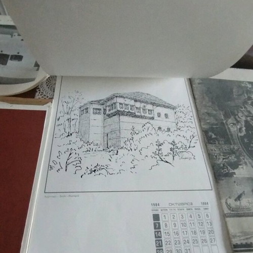 Old calendars used with images and large map of Greece