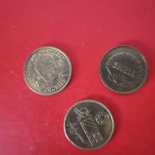 Collectible Shell and Michelin Advertising Tokens used, set of 3