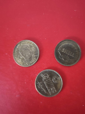 Collectible Shell and Michelin Advertising Tokens used, set of 3