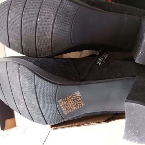Women's boots new black suede with red collar and 8cm heel