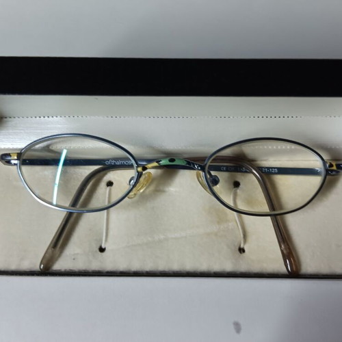 Oval children's eyeglasses used with black case