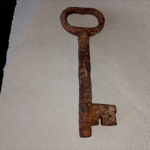 Forged iron key 15 cm used, vintage 1880-1920