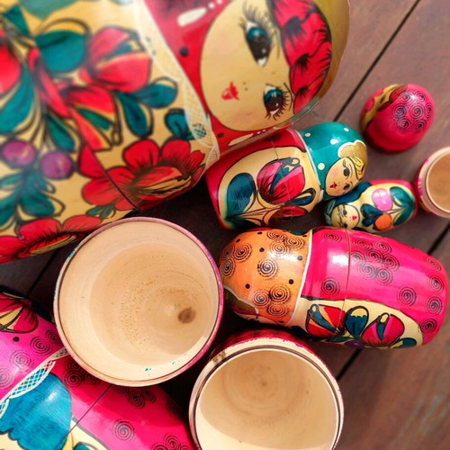 Matryoshka 1980 used, set of 7 dolls, 25cm