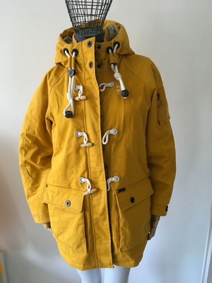 Khujo winter jacket with doodles, women's size M, used, yellow