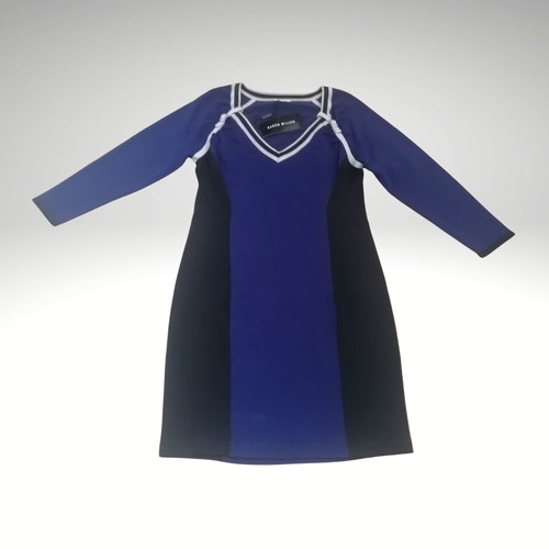 Karen Millen dress used, blue and black knit, size Medium-Large