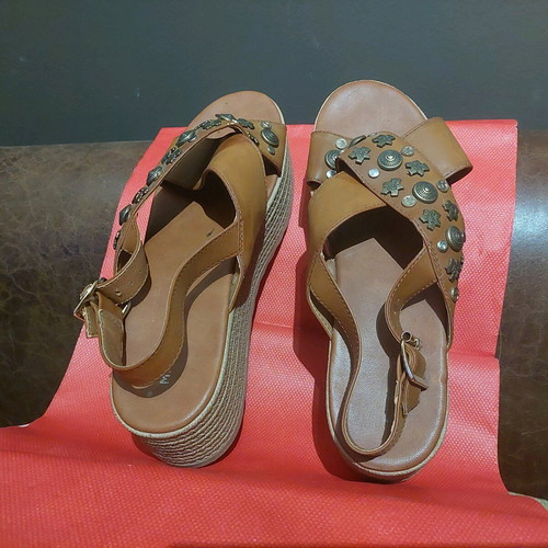 Migato Brown Platform Sandals With Gold Studs Size 40 Like New