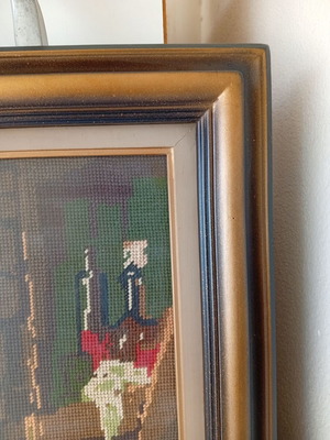 Handmade embroidery painting in solid wood frame with glass